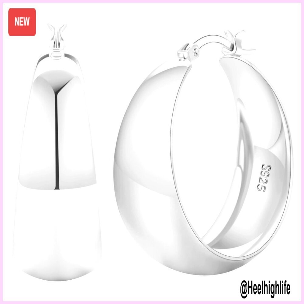 Sterling Silver Chunky Hoop Earrings 30mm Hypoallergenic Lightweight